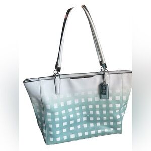 Coach Madison East/West Tote in Gingham Saffiano Leather